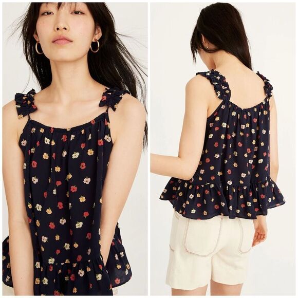 Madewell Silk Ruffle-Strap Cami Top in Confetti Floral Size 2 - Picture 1 of 7